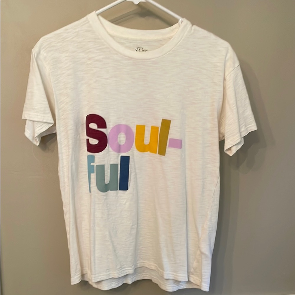 J. Crew White Tee with Colorful Soulful Print